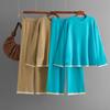 Fall Winter Lazy Wind Loose O-Neck Pulllover Sweater Suit Women's Solid Color Long Sleeve Knit Wide Leg Pants Two Piece Set