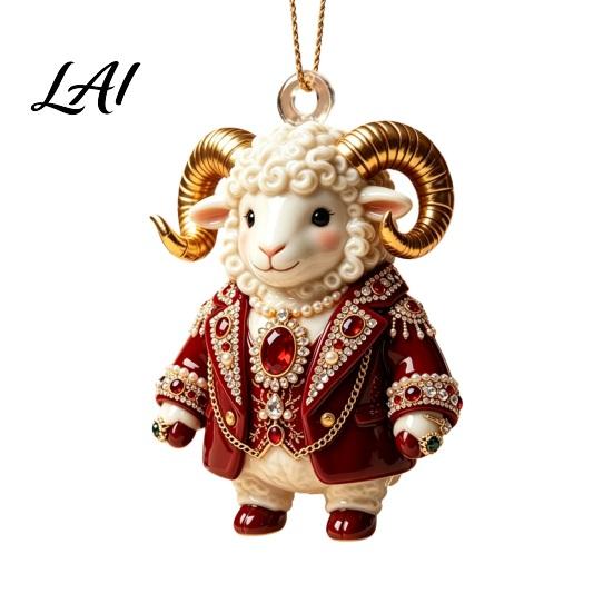 Goat Car Hanging Ornaments 2D Acrylic Inch Farm 3.15 Christmas Ornament Animal Xmas Tree Lightweight Crafts Decoration for Rear View Mirror