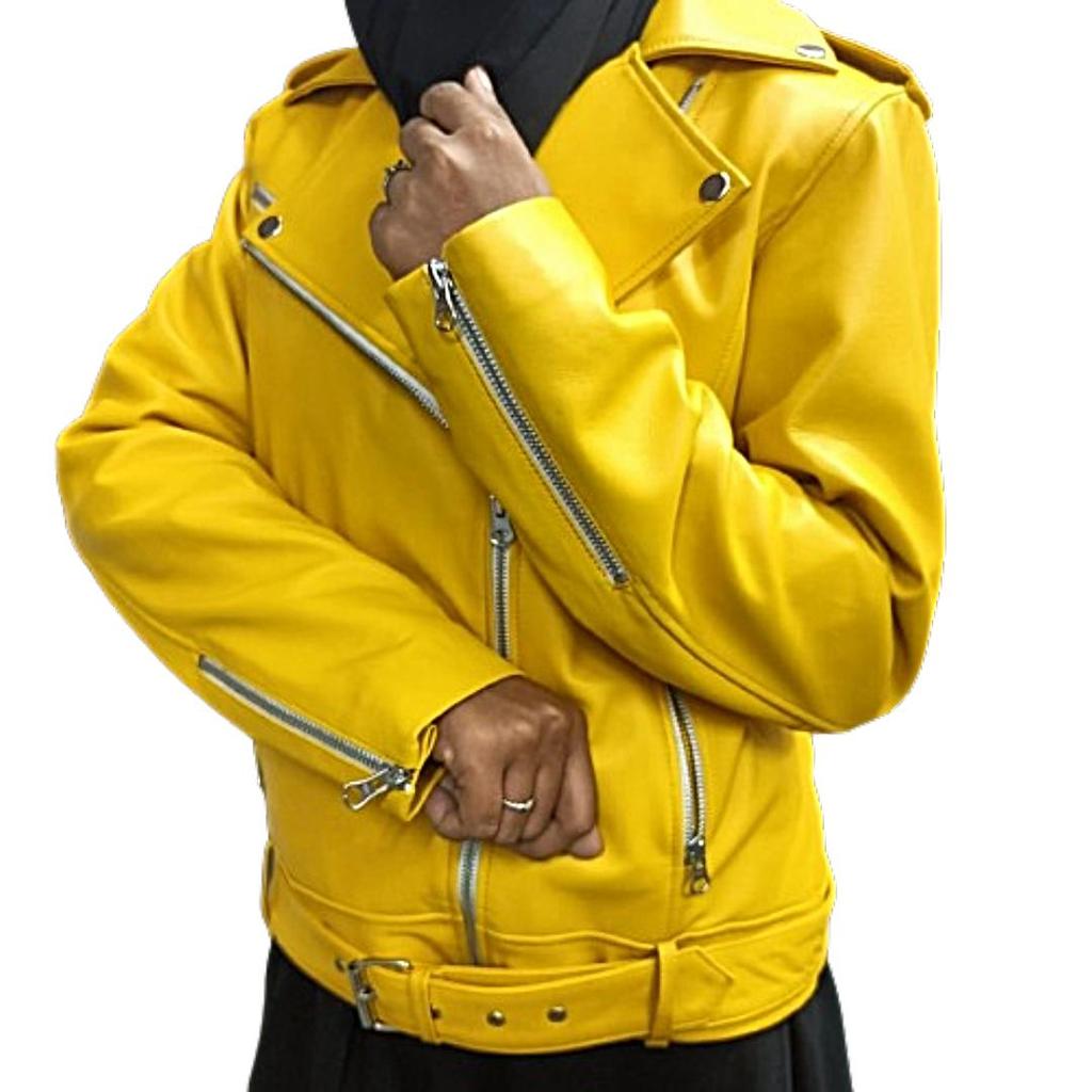 Women's Yellow 100% Genuine Lambskin, Soft Leather, Biker Jacket, Real Lambskin ,Yellow Leather, Moto Jacket, Ladies Yellow Jacket, Gift For Her