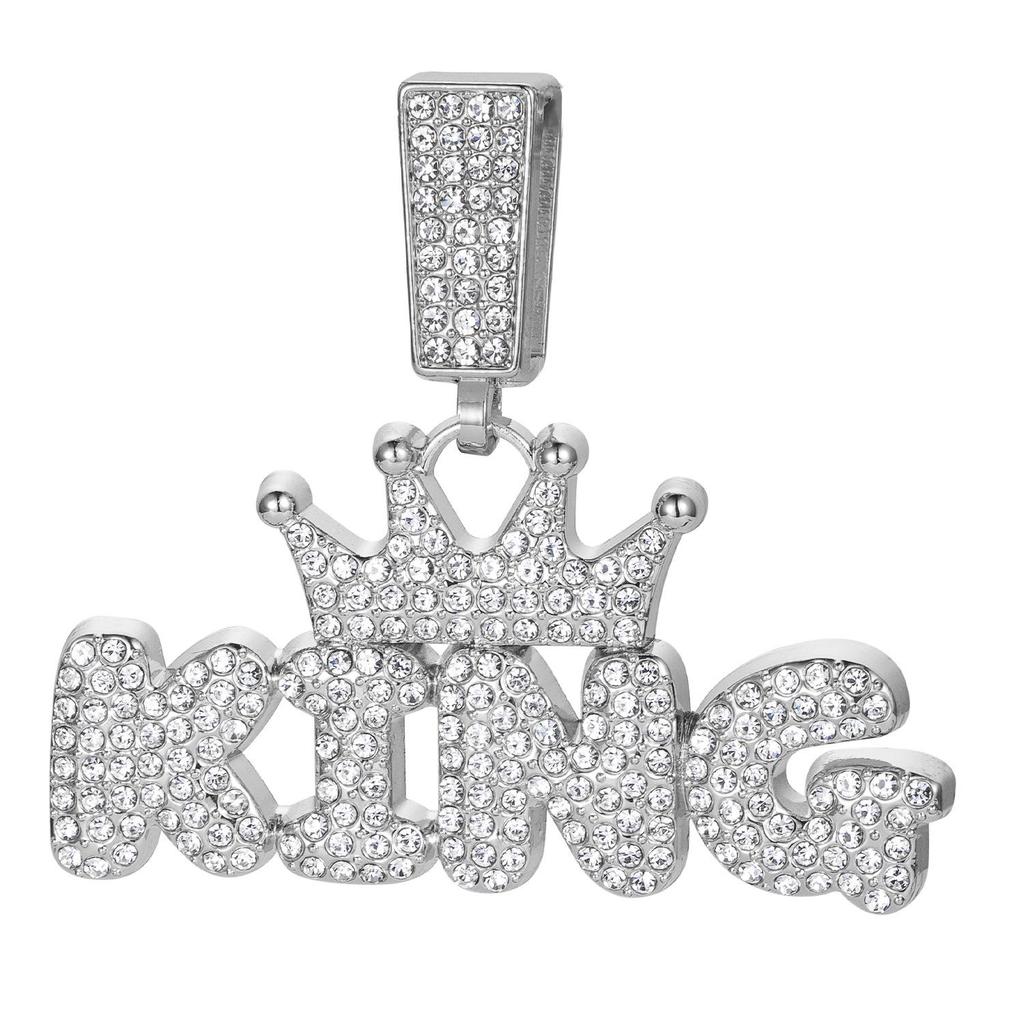 European-American Style Crown 'KING' Full Diamond Pendant On Thick Cuban Chain - Trendy Men's Hip Hop Jewelry
