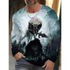 2025 3D Wolf Print Men's Round-neck T-shirt Street-style Men's Long-sleeved T-shirt Autumn-winter Daily Casual Men's Warm Top