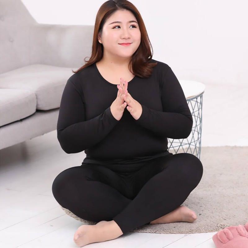 2 шт. теплое однотонное термобелье с круглым вырезом, высокое качество, большие размеры, длинные кальсоны, женские форменные комплекты M-10XL