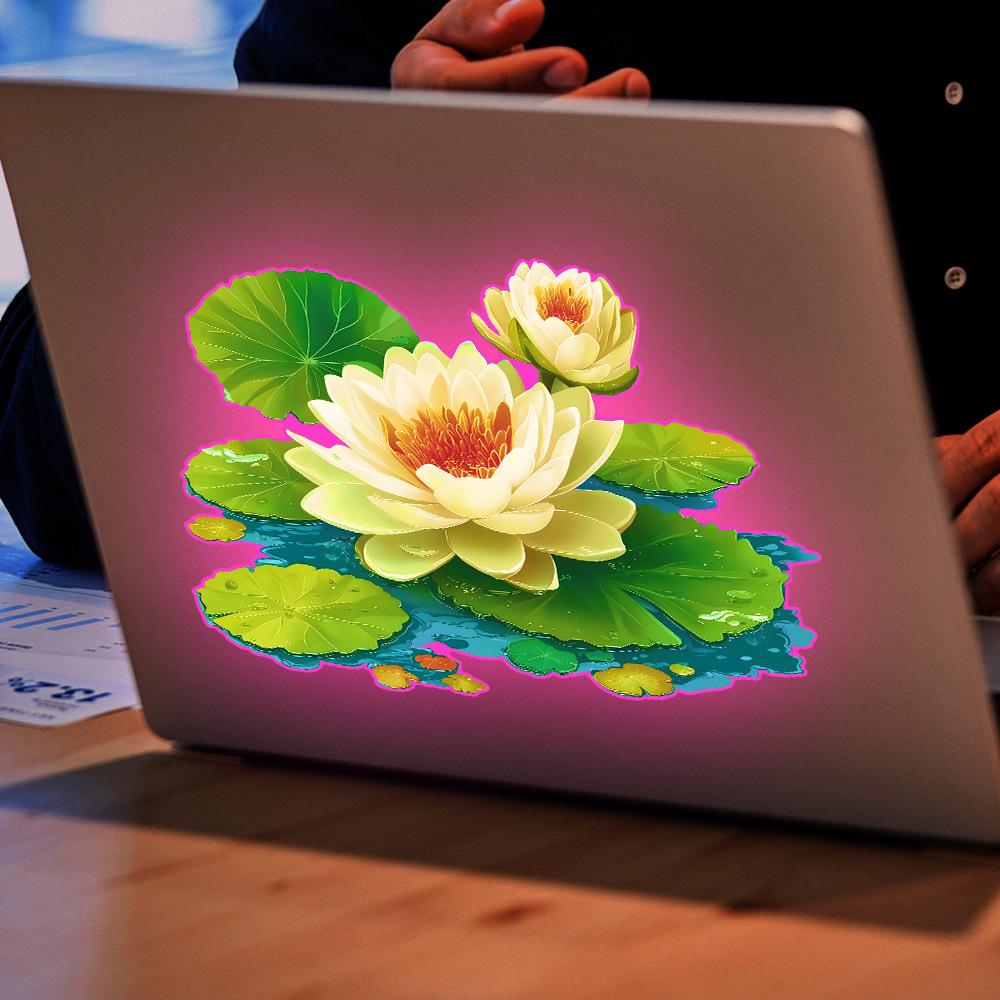 Светящиеся наклейки на стену из винила «Лотос и лист» для ванной комнаты - Светятся в темноте, водостойкие, легко клеятся