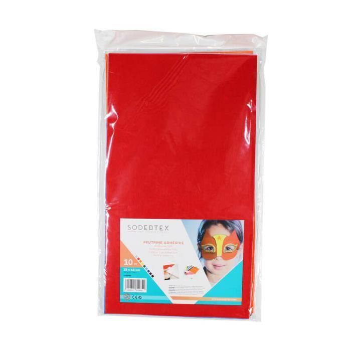 Coupons Feutrine Adhésifs - Sodertex - 25x45cm - 10 couleurs assorties - 1mm d'épaisseur - Mixte