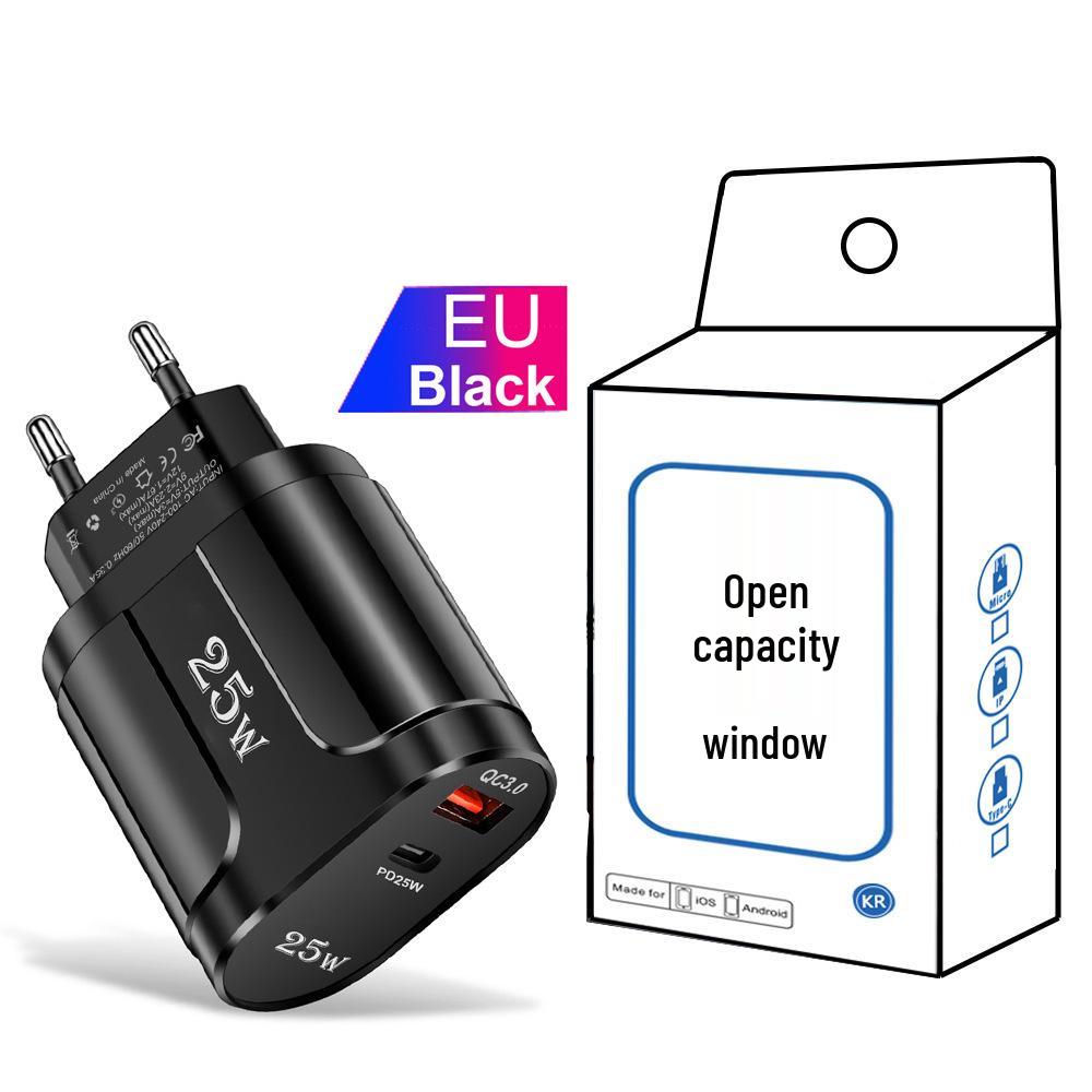QC3.0+PD 25W High-Power Fast Charger with EU, US, UK Plug Options