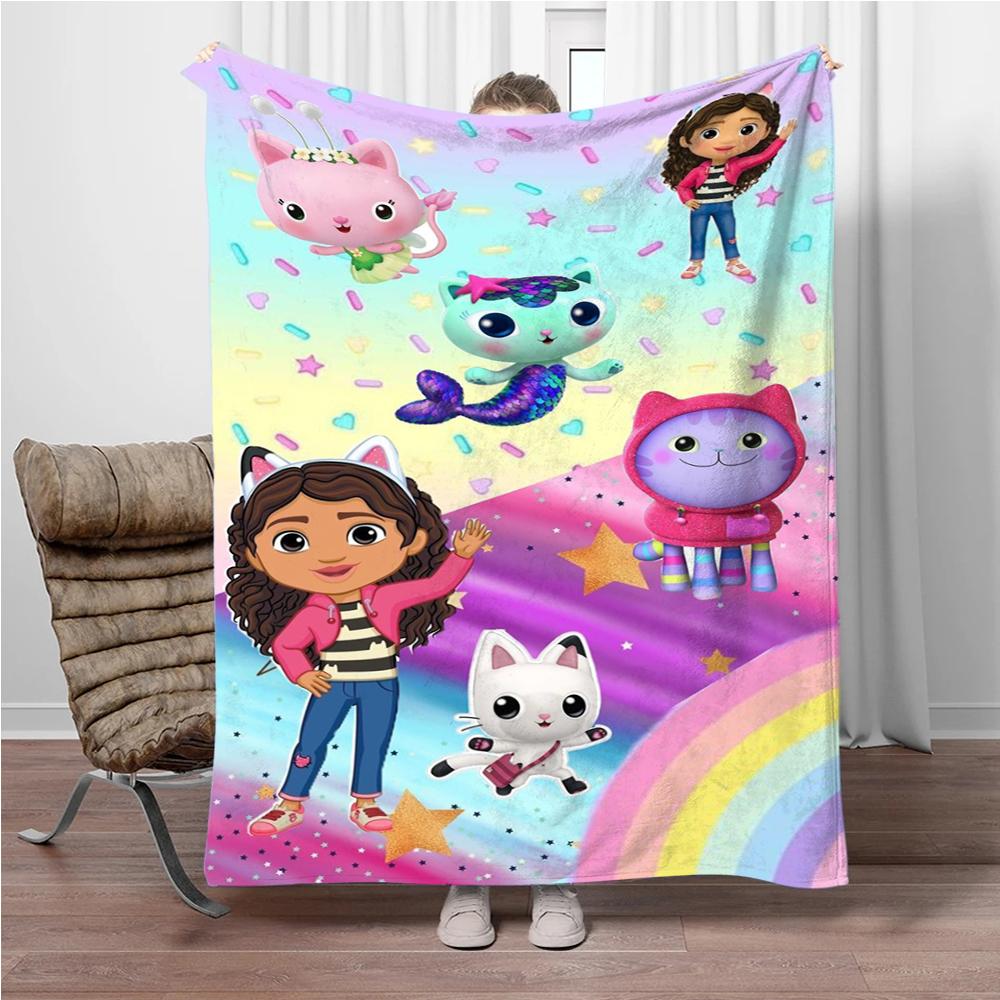 Cartoon G-Gabbys-Dollhouse Soft Flannel Blankets Keep Warm Throw Blanket Comfortable Blanket for Picnic Beds Sofa Home Bedroom