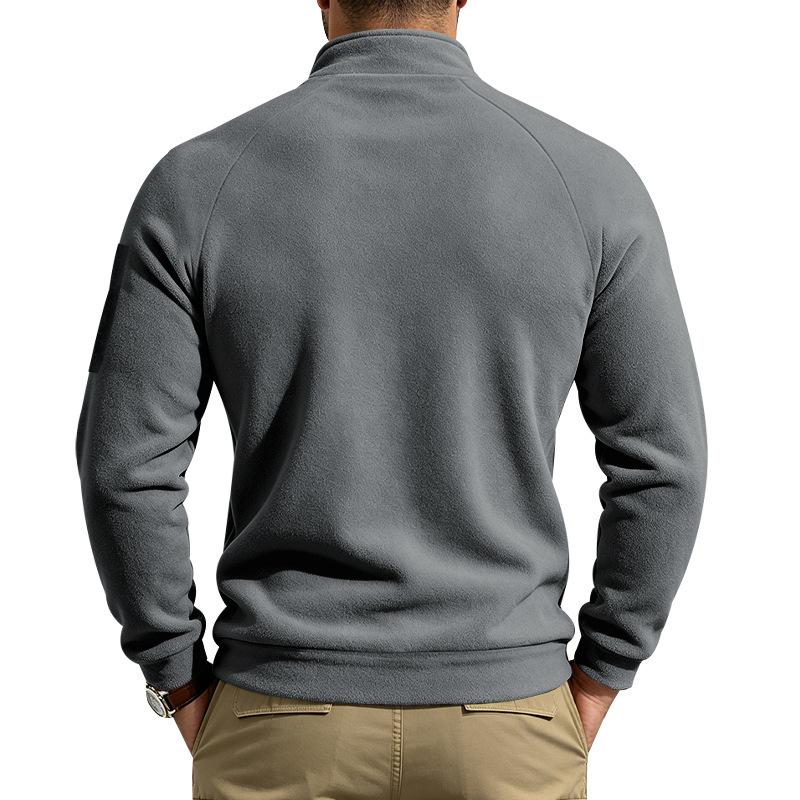 European and American Heavyweight Autumn and Winter Outdoor Men's Hiking Casual Loose Stand Collar Fleece Double Zipper Warm Hoodie