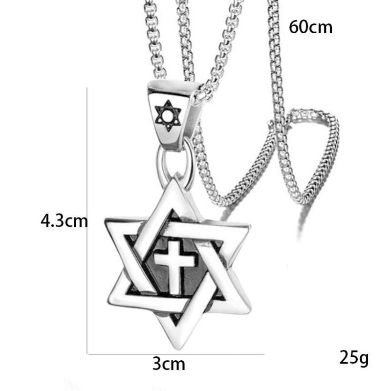 Hexagram Men's Necklace, Hip Hop Cross Pendant, Long Style