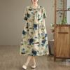 Short Sleeve Plus Size Cotton Vintage Floral New In Dresses for Women Casual Loose Long Summer Dress