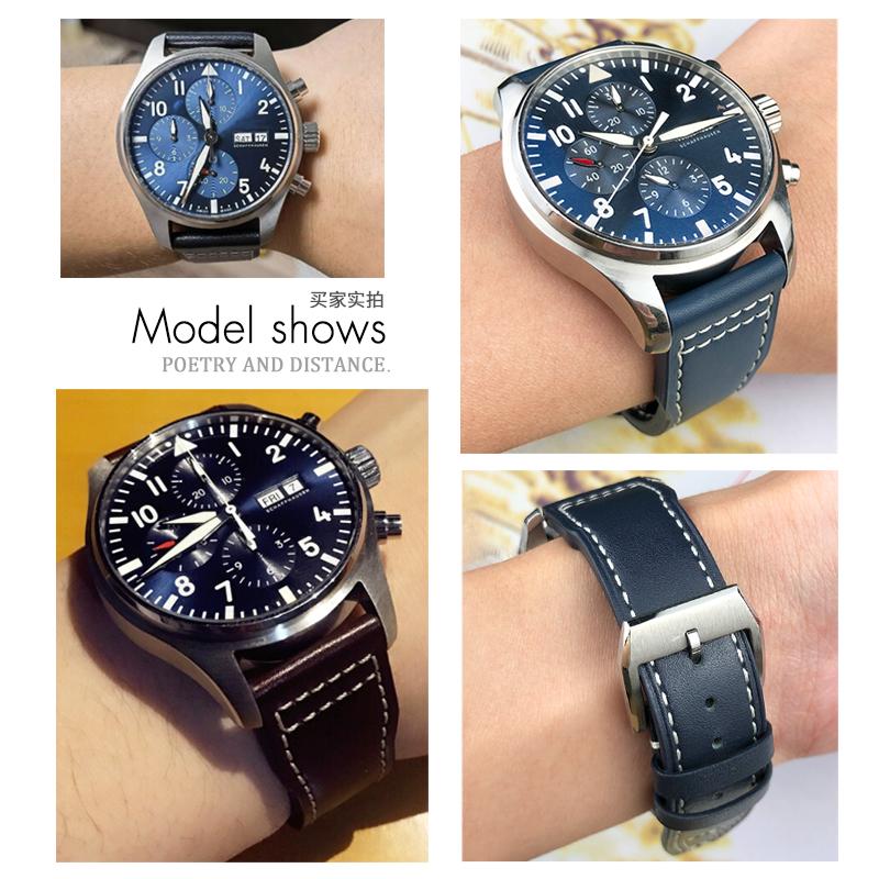 20 мм 21 мм 22 мм Кожаный ремешок для часов из телячьей кожи для IWC Pilot Portugieser Portofino Mark18 IW377714/327004 Ремешок для часов Складная застежка