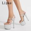 Fashion Liyke Summer Fashion Buckle Strap 17CM Women Platform Sandals Sexy Open Toe Extreme High Heels Stripper Pole Dance Shoes Size 43