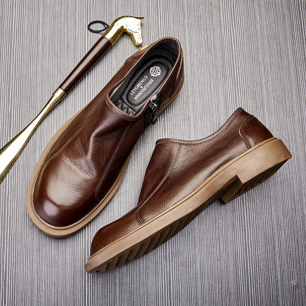 Кожаные повседневные кожаные туфли для мужчин с одной ногой, туфли с большой головкой, мужские туфли на платформе, с круглой головкой, ленивые мокасины для мужчин