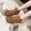 Женские ботинки 2024 осень/зима короткие ботинки ретро мягкая подошва круглый носок шнуровка нескользящие замшевые ботильоны с лоскутным узором
