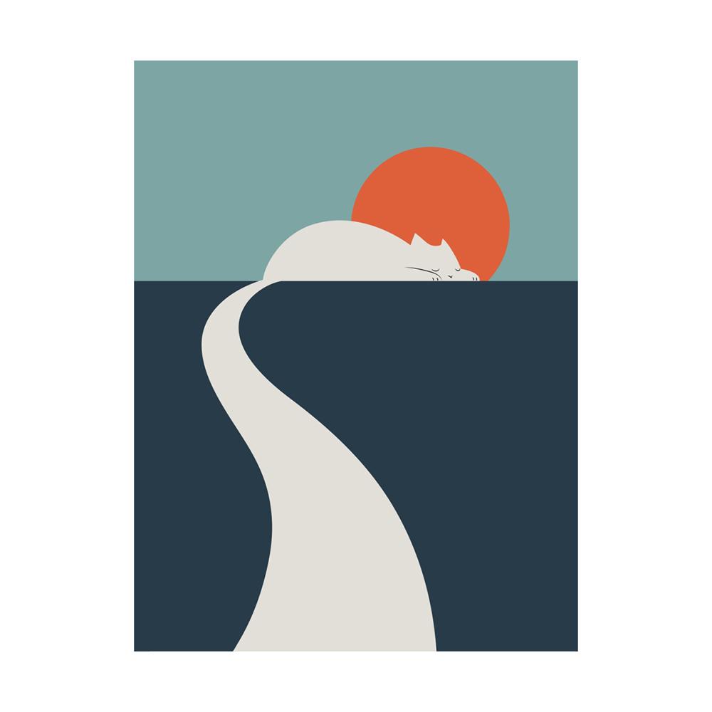 Abstract Animal Cat Landscape Wall Art Poster And Print Big Wave Canvas Painting Mountain Sun Picture For Living Room Home Decor No Frame