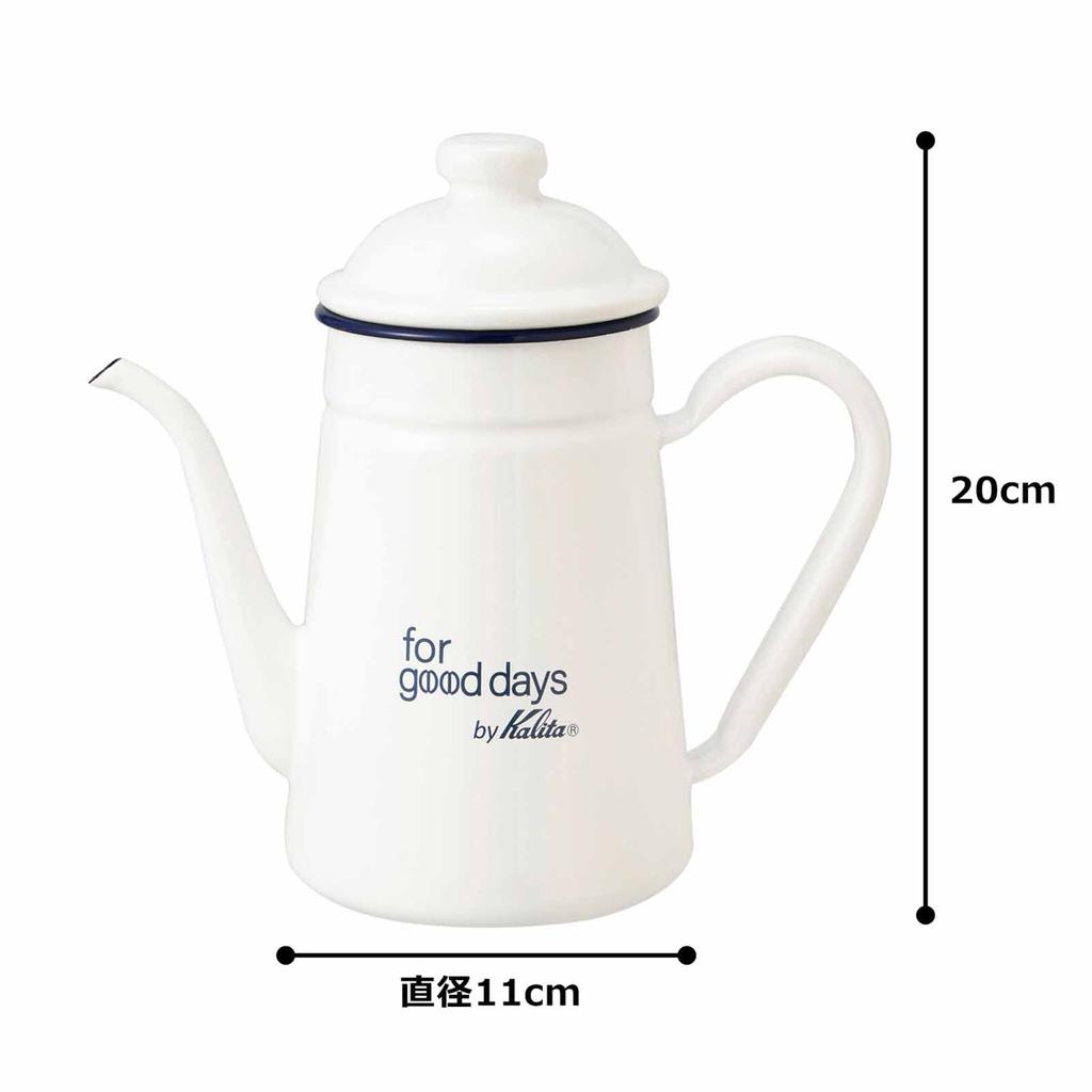 Kalita Coffee Pot, Enamel, White, 1000ml, Direct Stovetop, Made In Japan, ForGoodDays Drip Pot, Drip Kettle, Coffee Kettle, Tea Kettle, Coffee Shop,