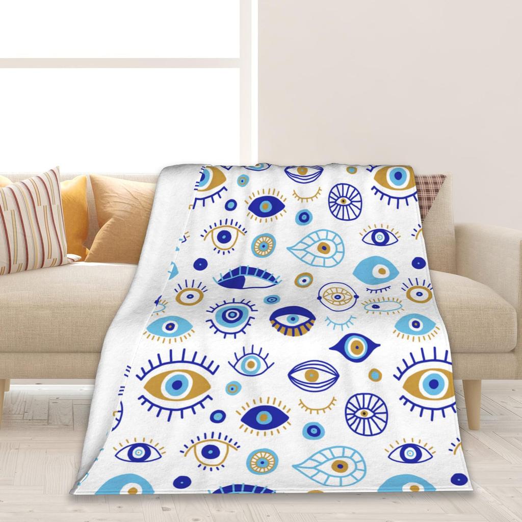 Evil Eye pattern digital-printed polyester Bedroom velvet flannel cover blanket Fleece soft sofa cover blankets for beds