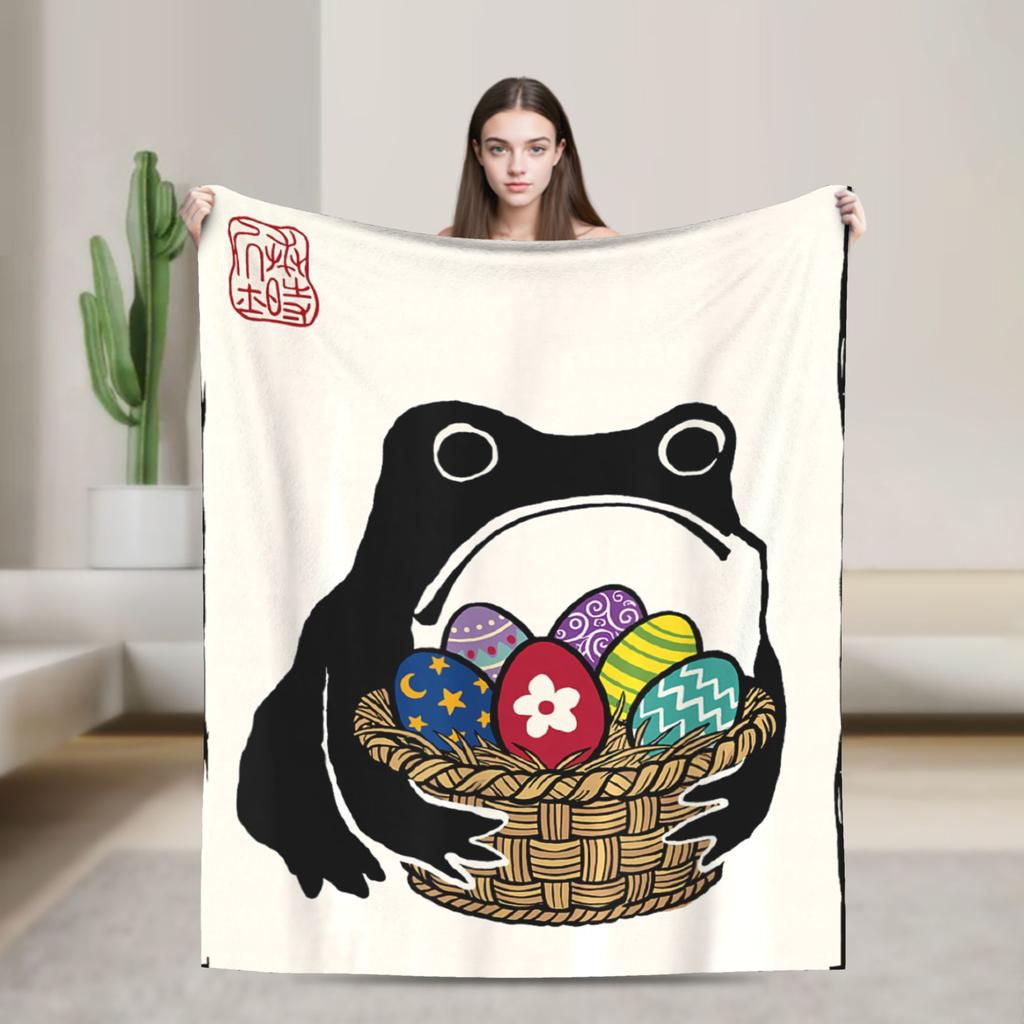 Grumpy Frog Japanese Sumie Easter Eggs Easter Soft Warm Blanket Boy Girl Plush Throw Blanket Bedroom Flannel Bed Cover