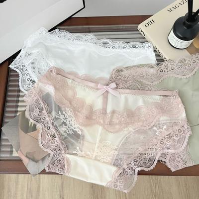 Сексуальное атласное кружевное нижнее белье для женщин с низкой талией Pure Desire Hollow Out Breathable Pure Cotton Womens Triangle Panties