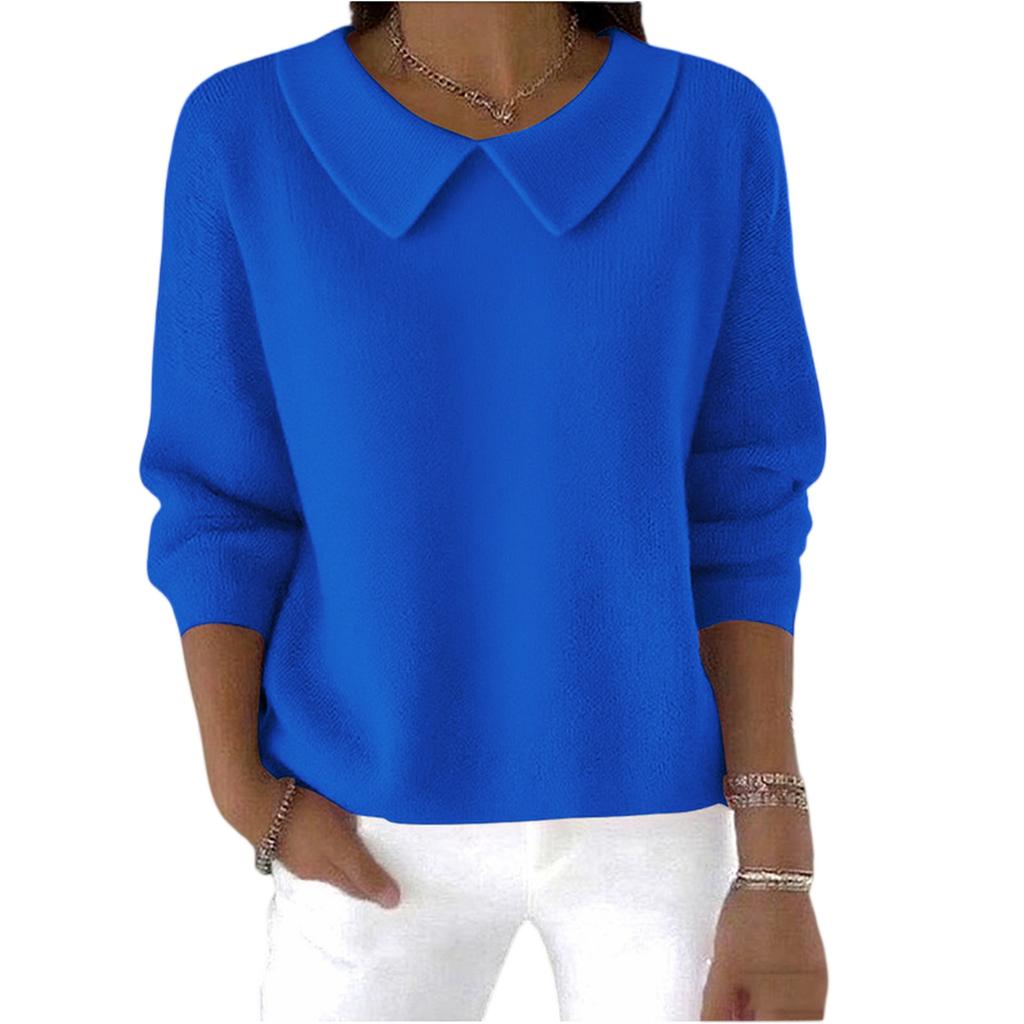 Women's Fashionable Long-sleeved Solid-color Pullover Knitted Sweater Top