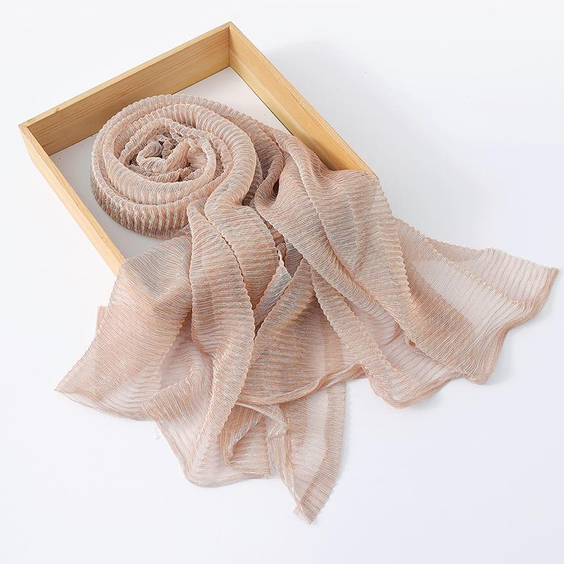 Женские мерцающие хиджабы Однотонный шарф Эластичная пряжа Жатый платок Мусульманский исламский тюрбан Блестящий однотонный шарф Головной убор Обертывание