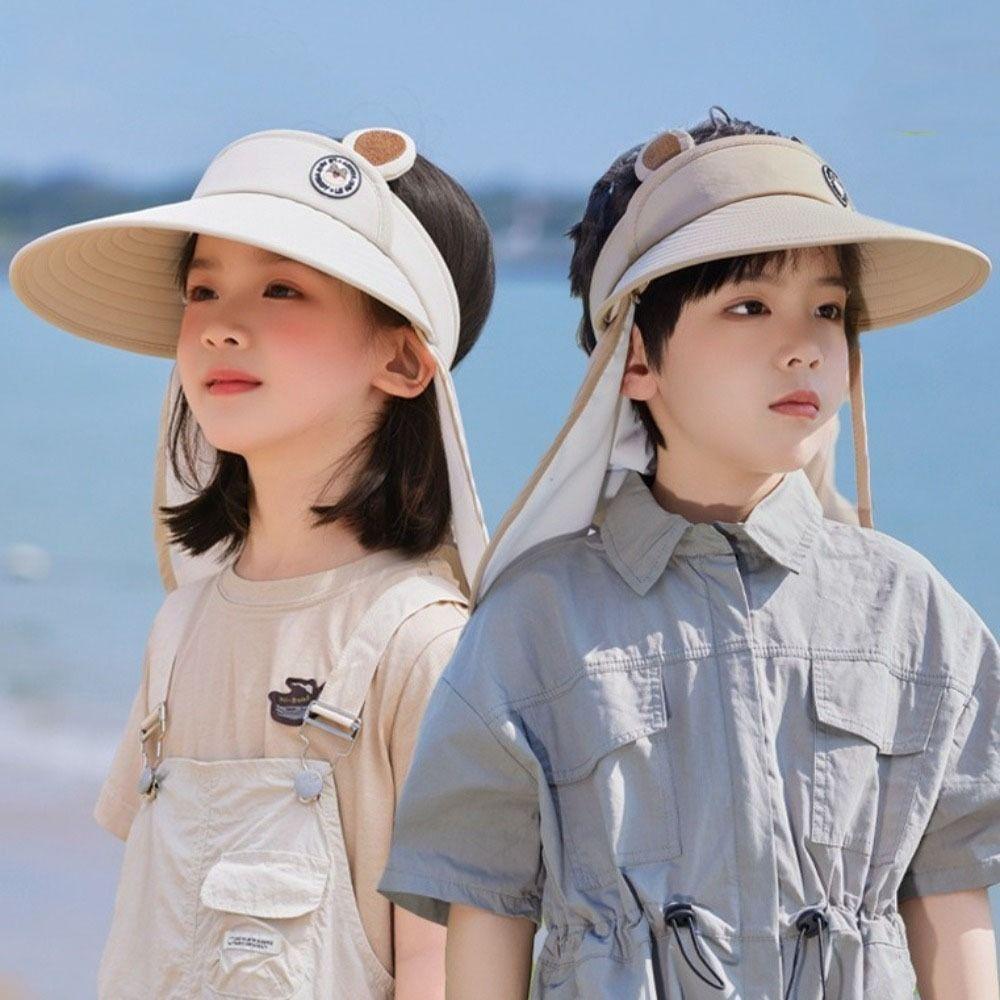 Quick Dry Kids Shawl Sun Hat Removable Baby Sun Protection Hat Fashion Cartoon Empty Top Hat Girls