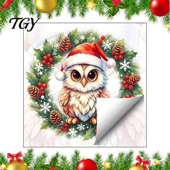Removable Holiday Decals Christmas Owl Wreath Static Window Cling, Winter Glass Sticker, Seasonal Home Decoration No?Glue Reusable Decal for