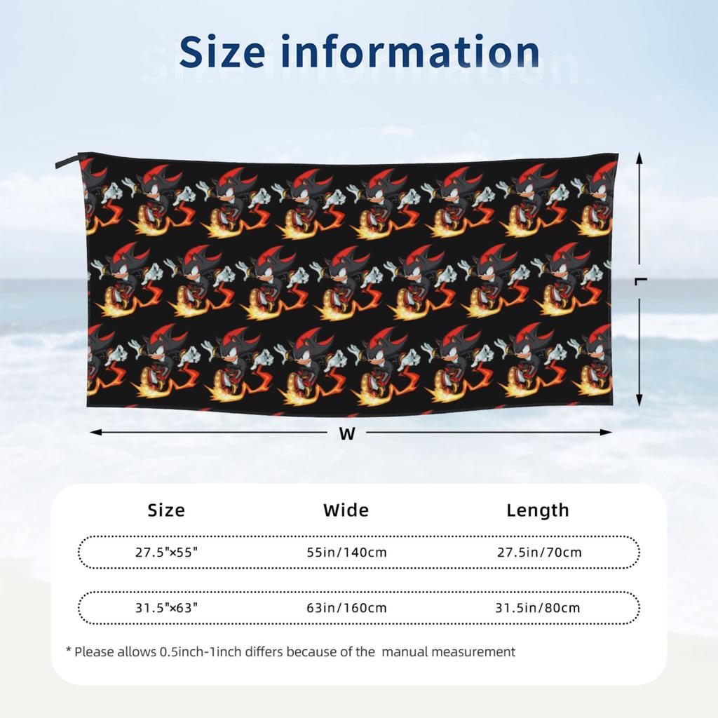 Shadow The Hedgehog fire Beach Towel Soft Microfiber Quick Dry Absorbent Quick Towels For Mountain Climbing
