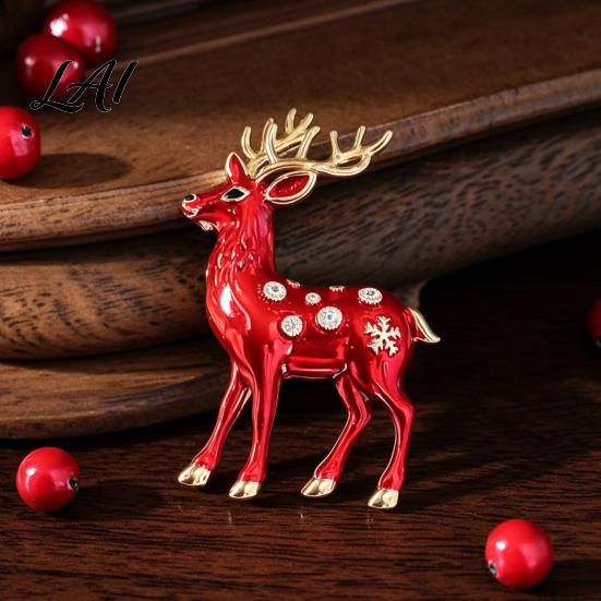 Reindeer Cardigan Brooch Christmas Pin Rhinestone Elk Lapel Sweater Pin Coat Suits Accessories Jewelry Gift for Xmas