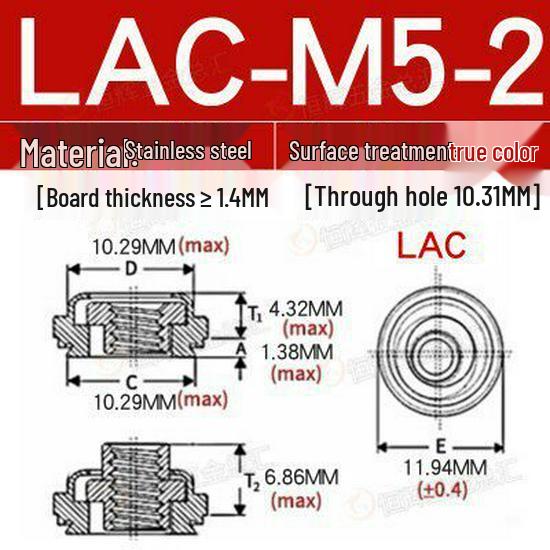 LAC Stainless Steel Self-Locking Floating Rivet Nut Standoff in Sizes M4-M6/440/632/832/032