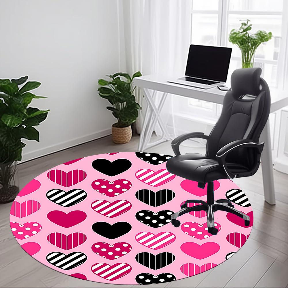 1pc Heart Pattern Office Round Rug, Non-slip, Soft and Durable Office Rug for Interior Decoration, Perfect for Office, Beautiful Decoration yy26032406
