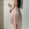 Sexy Bow Long Dress Back Hollow Suspender Large Size Pajama Skirt Pure Desire Satin Loungewear Women