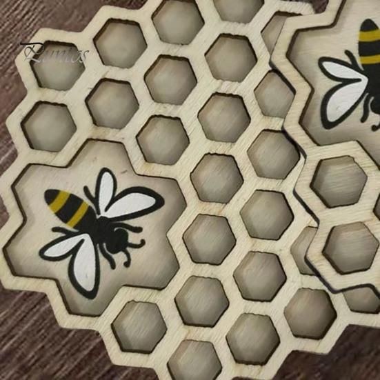 Подставки под стаканы в виде сот из шестигранной древесины с гравировкой пчелы, термостойкие, для декора стола, для бара и дома