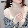 Sexy Inner Mesh Bottoming Shirt Women's Autumn and Winter Thin Tight-fitting Transparent Gauze High-neck Gauze Lace Top