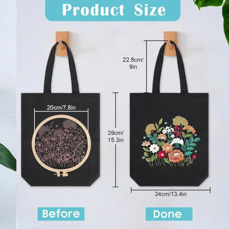 Пяльцы Инструкции по шитью Нитки Набор для вышивания Цветочный узор Холщовая сумка-тоут