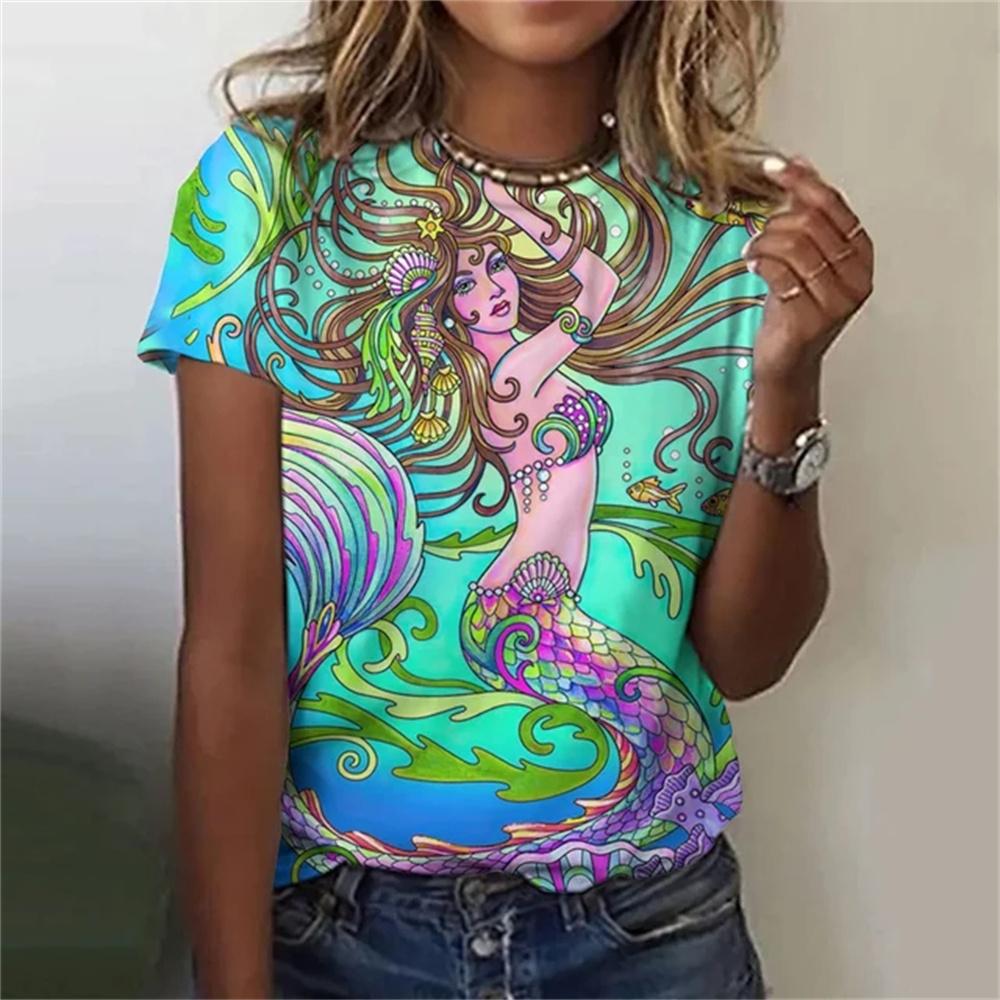 Русалка с пляжным принтом, 3D классическая простая краска, забавный узор, повседневная женская футболка, летняя модная женская футболка с короткими рукавами в стиле хип-хоп