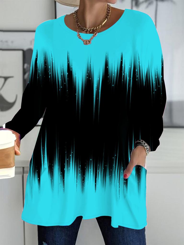 2025 Autumn Winter New Plus Size Women's Tops, Minimalist 3D Print Fashion Crew Neck Long Sleeve T-Shirts