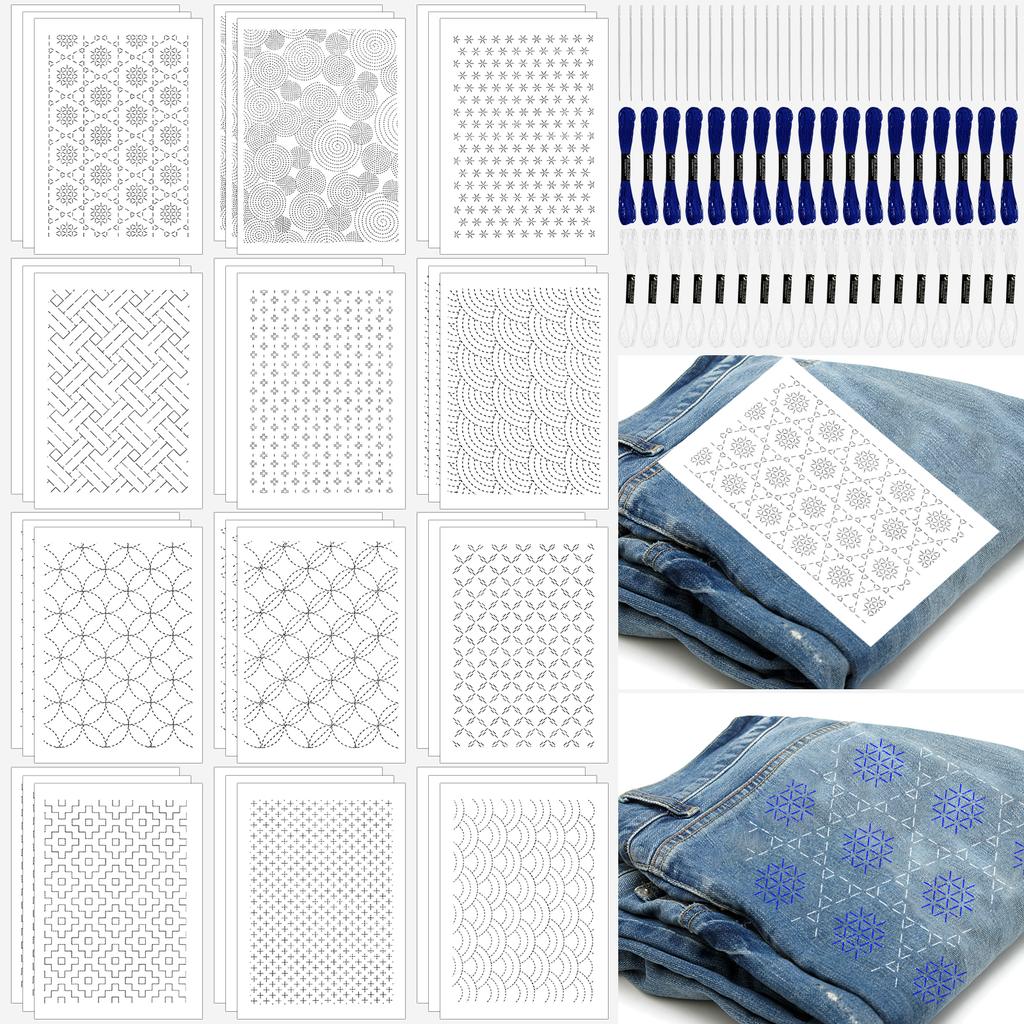 108Pcs Sashiko Embroidery Pattern Set Stabilizers Water Soluble Embroidery Transfer Stencils Stabilizers Embroidery Paper Stick