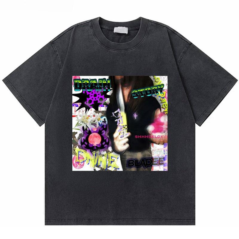 Стирка Винтаж Рэпер Bladee Хип-Хоп Оверсайз Футболка Drain Gang Графическая Футболка Мужчины Женщины Мода Художественный Смысл Футболки