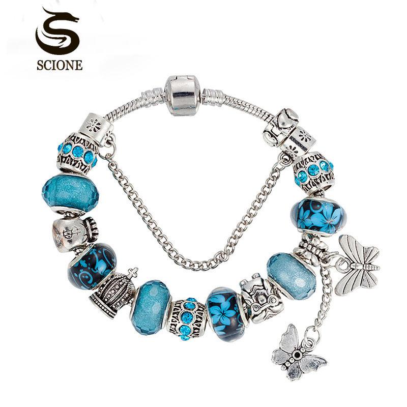 Fashion Design Butterfly Tassel Pendant Bracelet DIY Owl Money Bag Crown Big Hole Bead Bracelet
