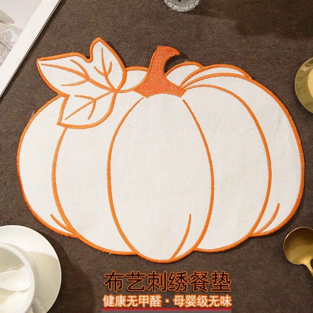 Embroidered Dining Table Mat Heat Insulated Pumpkin Placemat Durable Insulated Pad