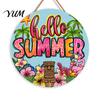 Colorful Summer Home Wall Decor Wooden Hanging Sign, Beach Style with Hemp Rope, Swimming Pool Area Sign Indoor Outdoor Theme Decoration for