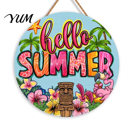 Colorful Summer Home Wall Decor Wooden Hanging Sign, Beach Style with Hemp Rope, Swimming Pool Area Sign Indoor Outdoor Theme Decoration for