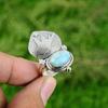 Anniversary Gift For Her Natural Larimar Solitaire Adjustable Ring 925 Silver