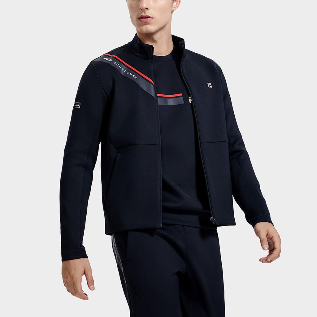 Fila Letter Print Tennis Knit Stand Collar Jacket Men Jacket Dark-Blue A11M313501FNV