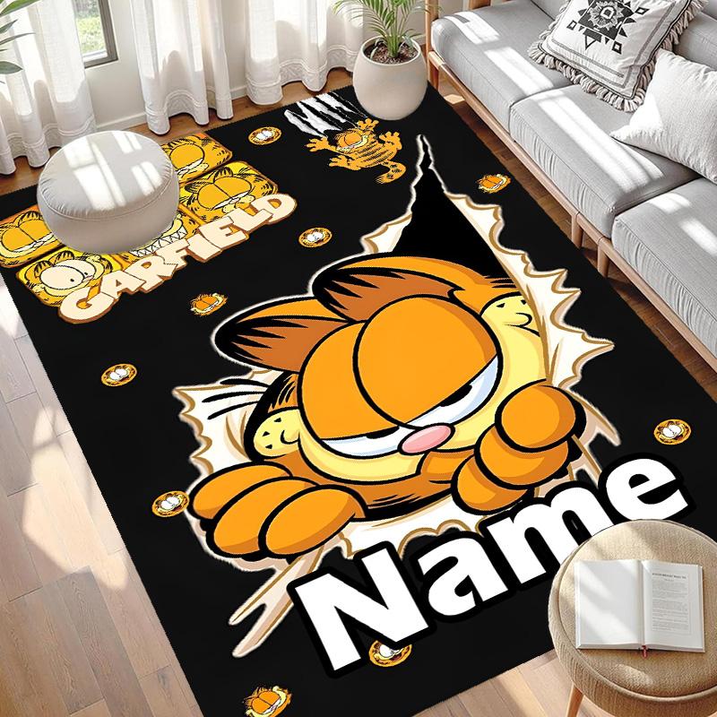 Custom Name Personalized Garfield Print Carpet, Versatile Home Decor Rug, for Playroom, Apartment, Balcony, Entryway, Hallway Gift