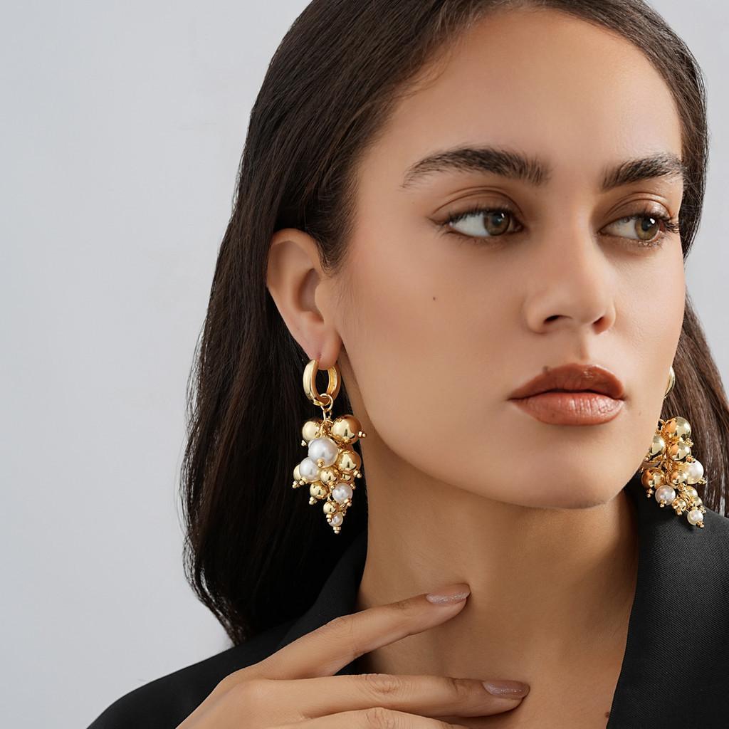 Geometric Gold And Faux Pearl Drop Earrings Stylish And Versatile