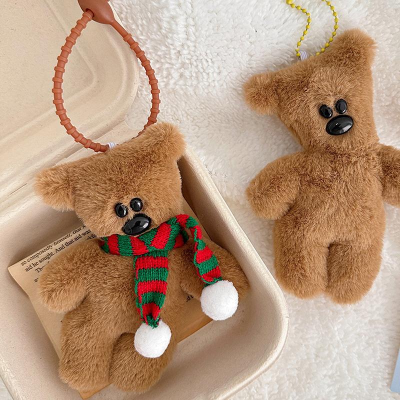 1PC Kawaii Scarf Teddy Bear Squeezing Plush Toy Keychain Backpack Pendant Cute Car Keyring Kids Women Bag DIY Accessories