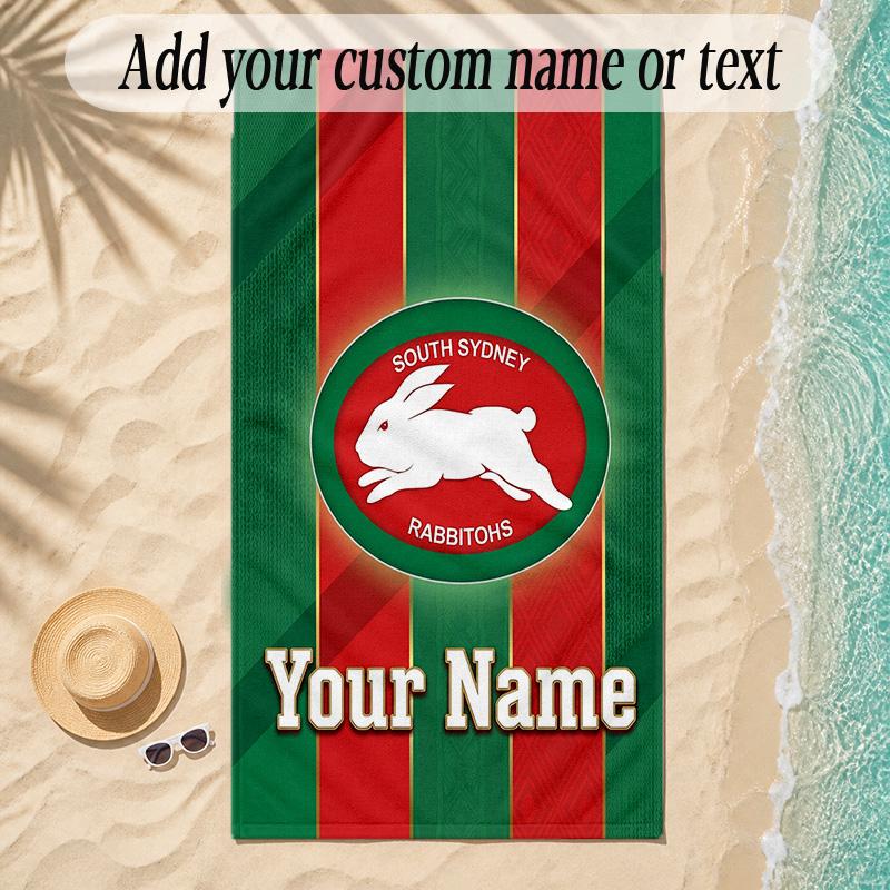 Beach TowelSouth Sydney Rabbitohs Custom Name Text Personalized Soft Towel for Beach Pool Indoor Home Decor Gift
