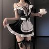 Сексуальные милые костюмы для косплея горничной Шнуровка Бант Женское сексуальное нижнее белье Лолита Наряд служанки Кружево Сервер Косплей Набор для пар Секс Флирт С чулками