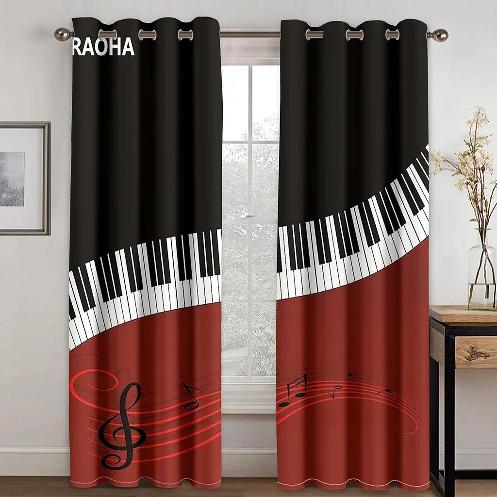 3D Piano Black and White Notes Романтичные инновационные шторы для гостиной, кухни, спальни, балкона, окна, декор, шторы, 2 панели